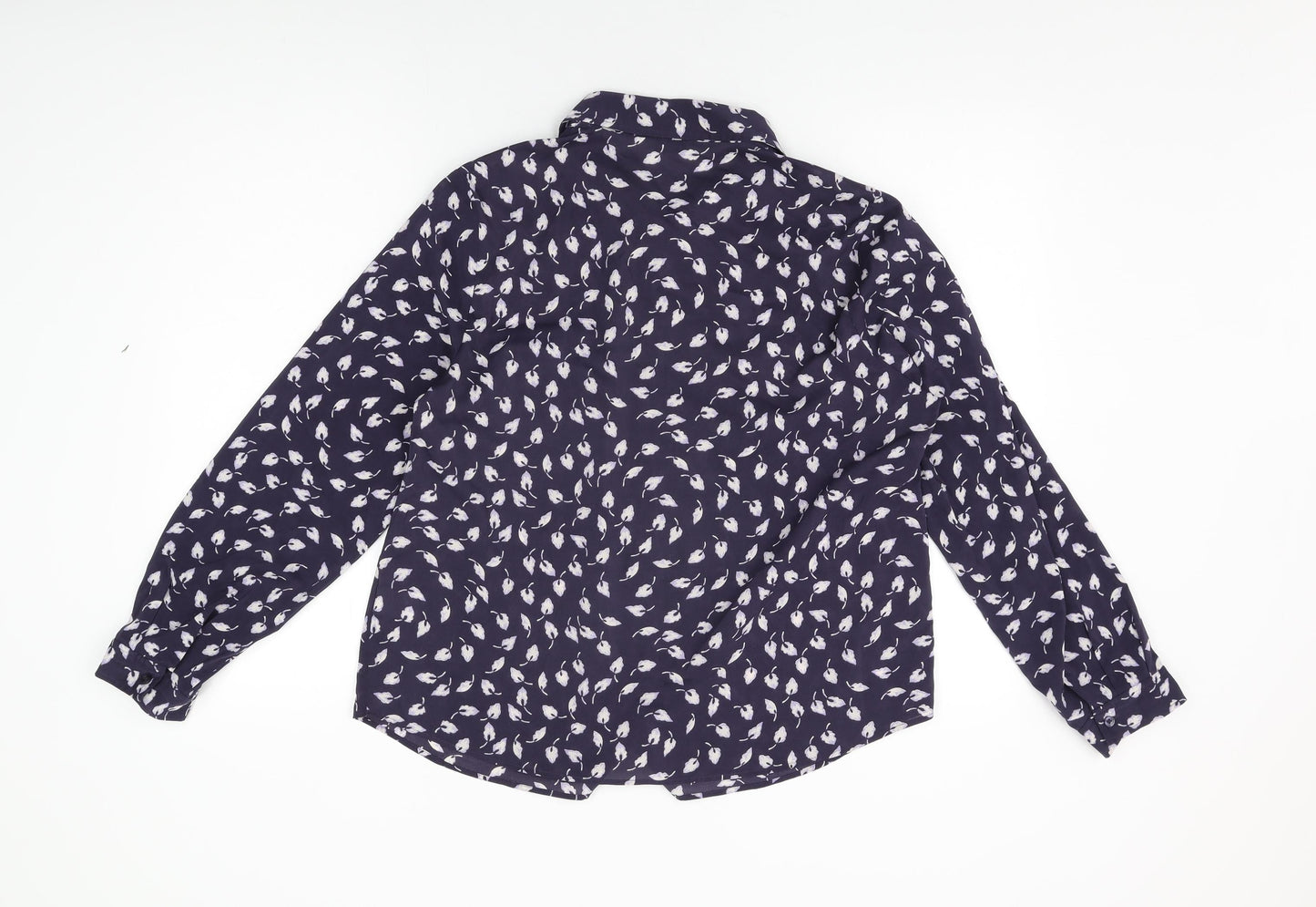 Marks and Spencer Womens Blue Geometric Polyester Basic Button-Up Size 14 Collared
