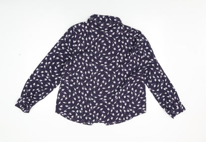 Marks & Spencer Womens Blue Geometric Polyester Basic Button-Up Size 14 Collared