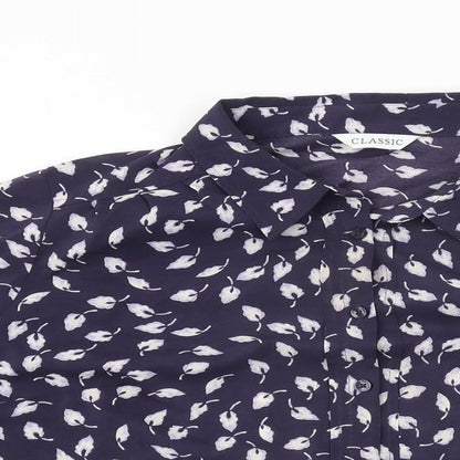 Marks & Spencer Womens Blue Geometric Polyester Basic Button-Up Size 14 Collared