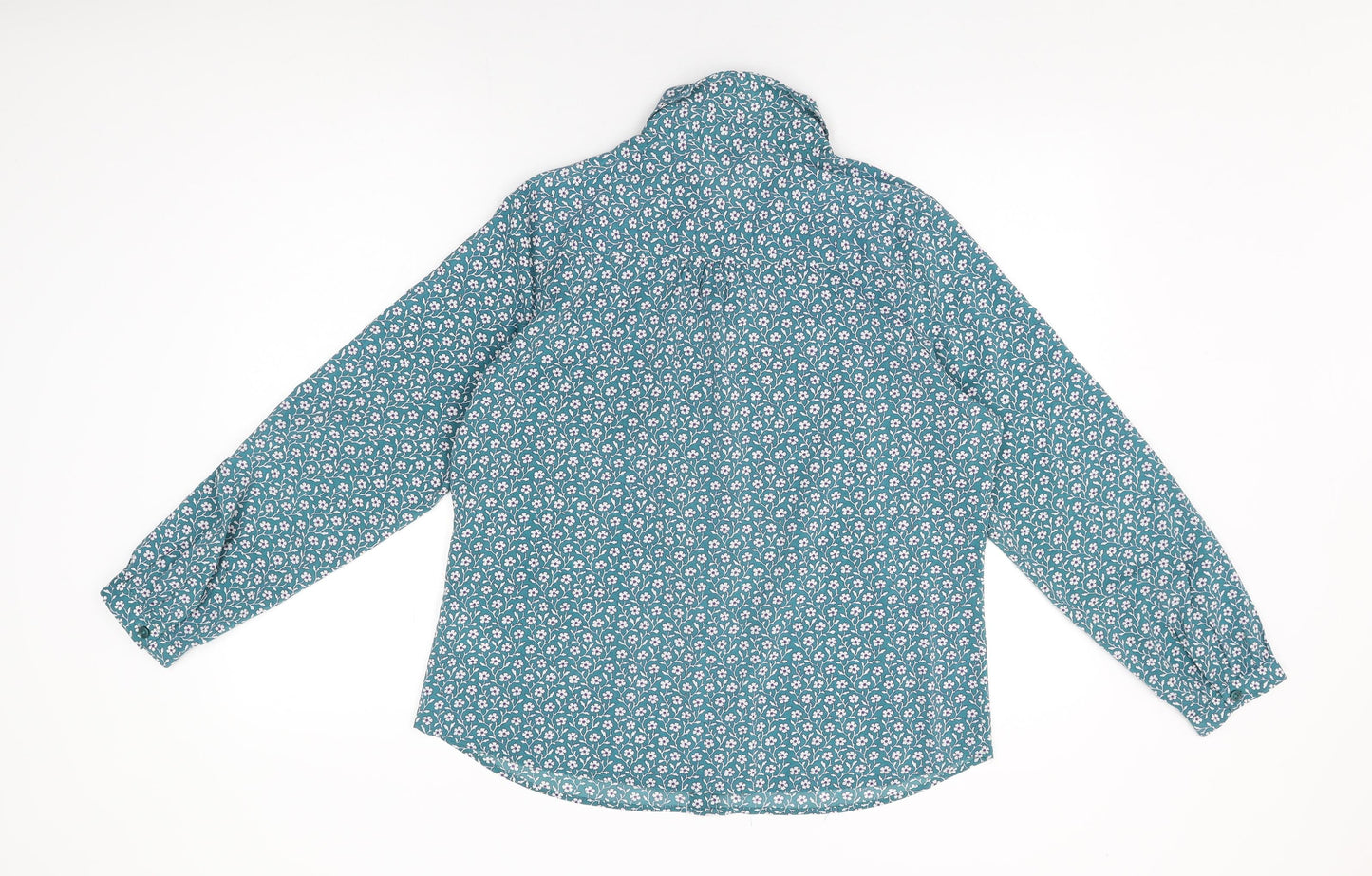 Marks and Spencer Womens Blue Floral Polyester Basic Button-Up Size 14 Collared