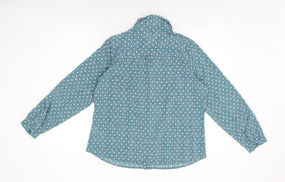 Marks & Spencer Womens Blue Floral Polyester Basic Button-Up Size 14 Collared