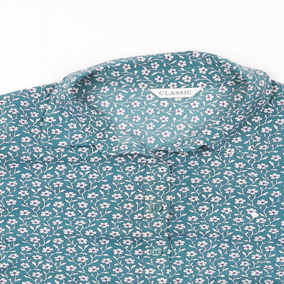 Marks & Spencer Womens Blue Floral Polyester Basic Button-Up Size 14 Collared