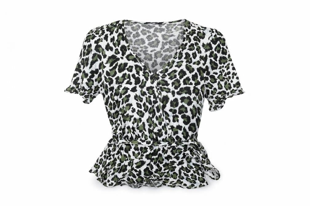 Marks & Spencer Womens White Animal Print Viscose Basic Blouse Size 10 V-Neck