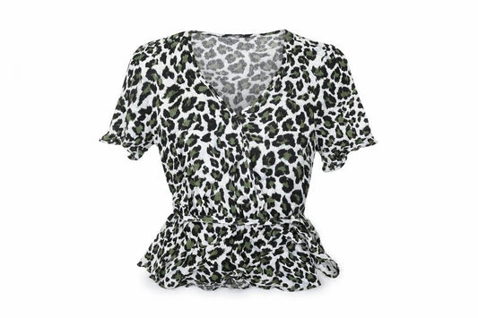Marks and Spencer Womens White Animal Print Viscose Basic Blouse Size 10 V-Neck