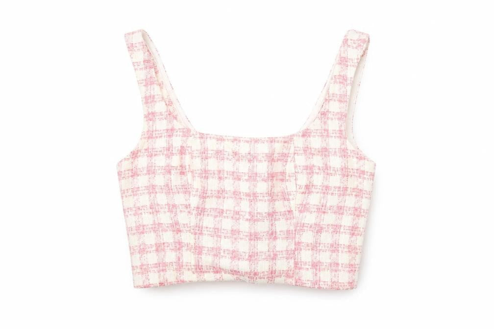 ASOS Womens Pink Geometric Polyester Cropped T-Shirt Size 8 Square Neck