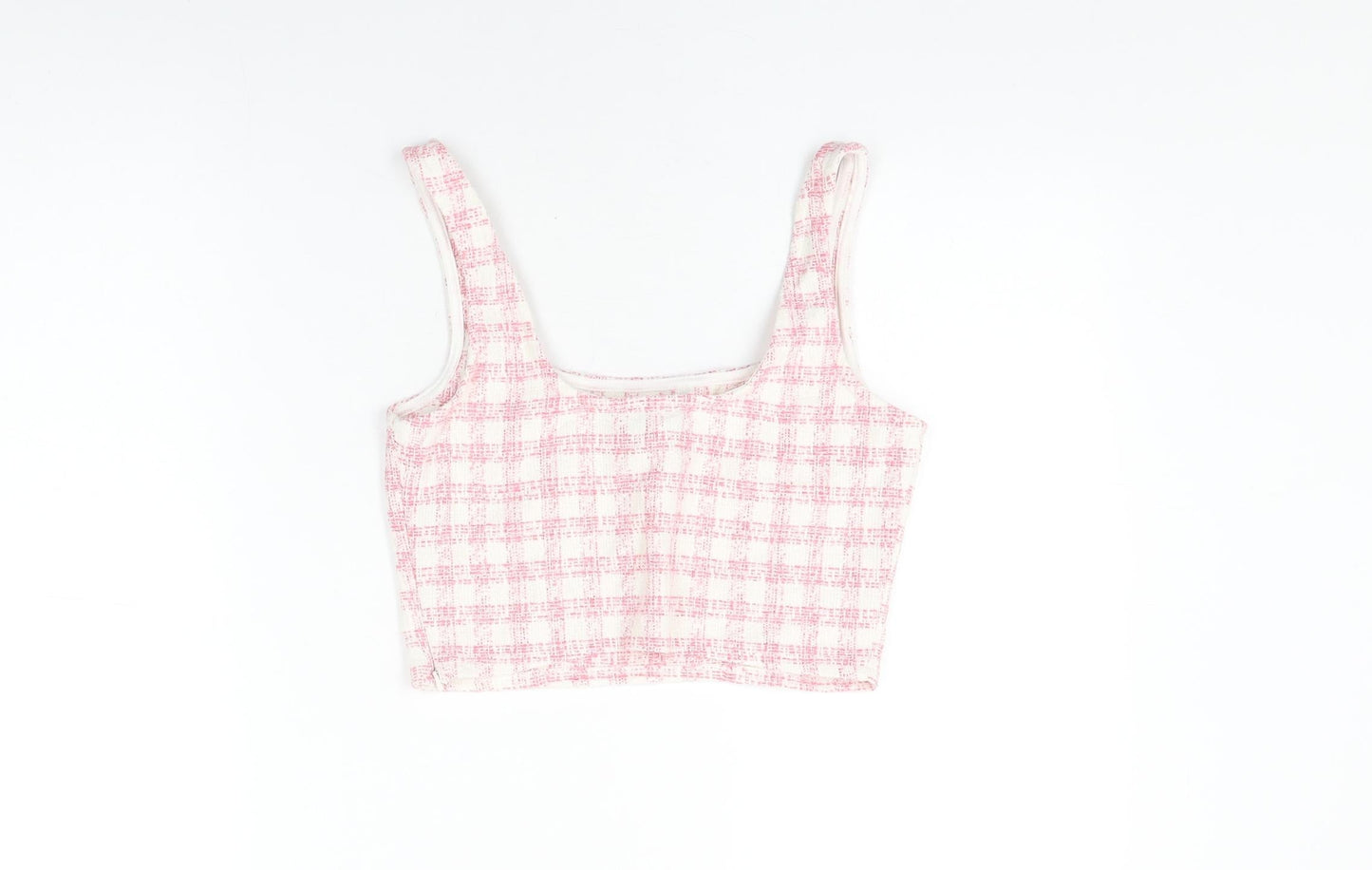 ASOS Womens Pink Geometric Polyester Cropped T-Shirt Size 8 Square Neck