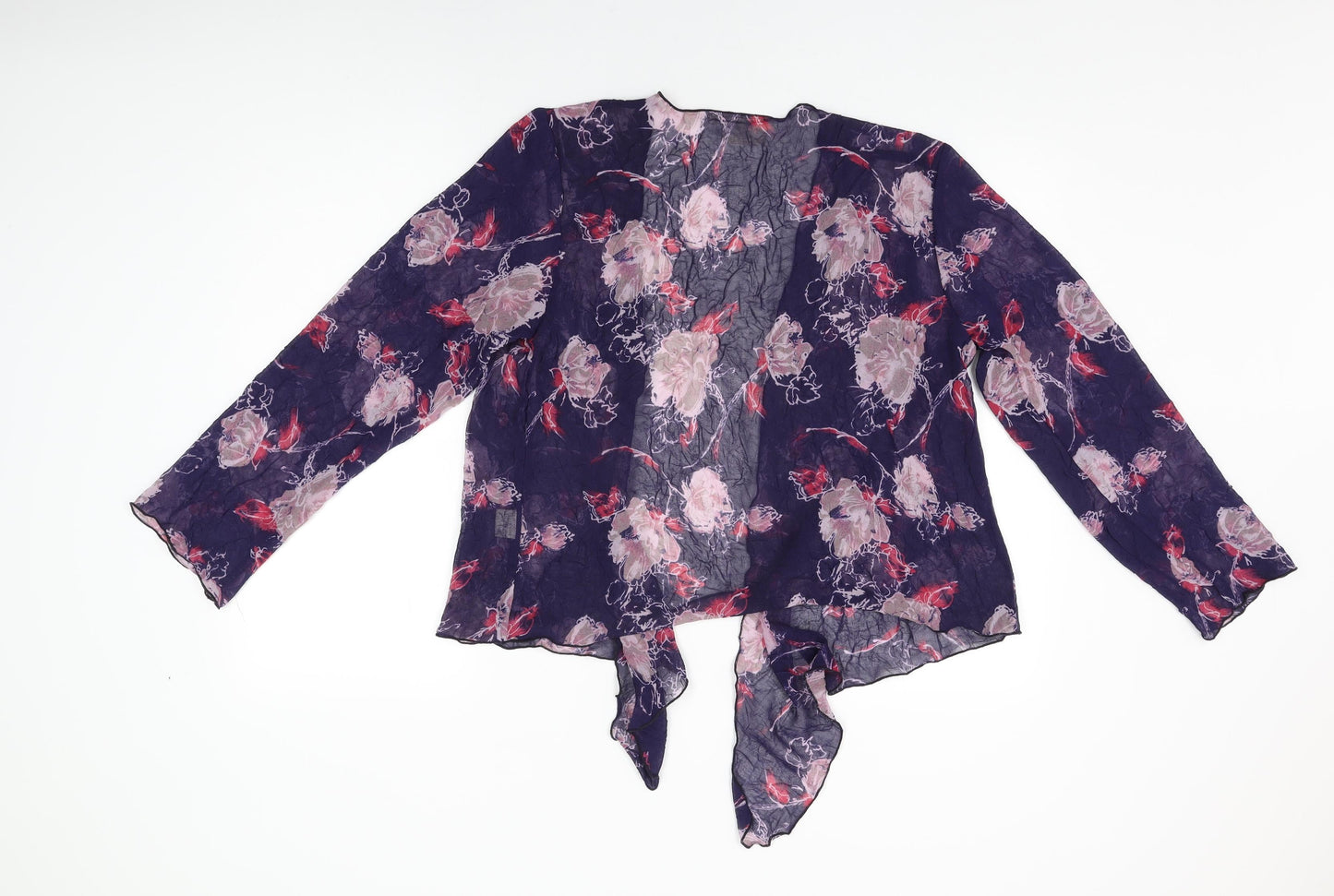 Adini Womens Blue Floral Polyester Kimono T-Shirt Size S V-Neck