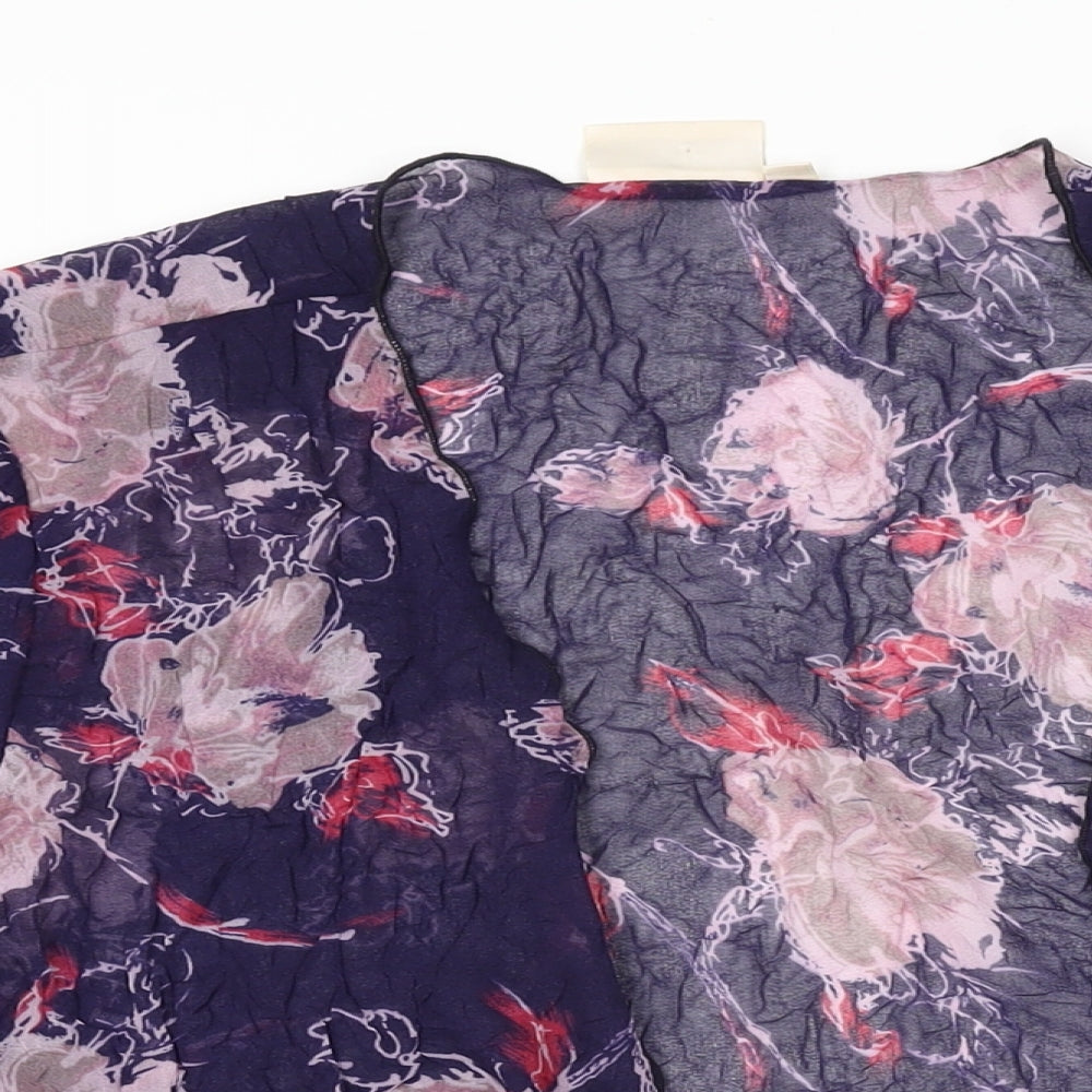 Adini Womens Blue Floral Polyester Kimono T-Shirt Size S V-Neck