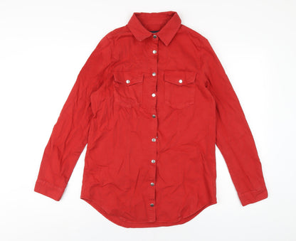 Sonsandar Womens Red Cotton Basic Button-Up Size 8 Collared
