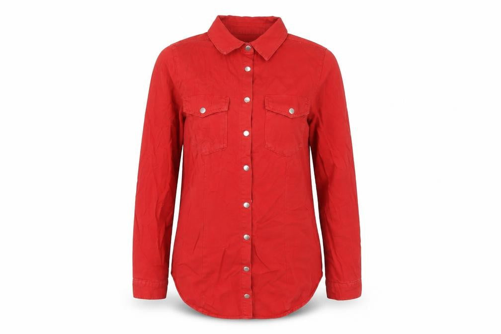 Sosandar Womens Red Cotton Basic Button-Up Size 8 Collared