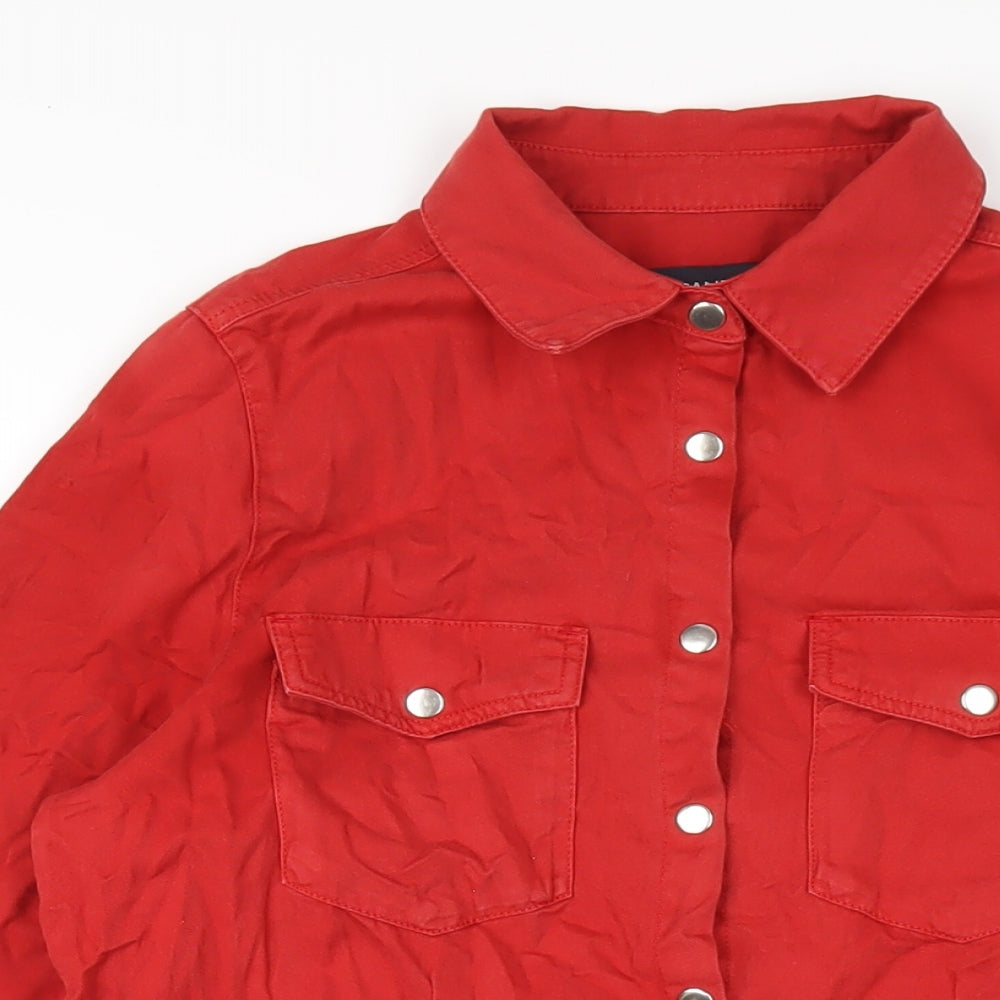 Sosandar Womens Red Cotton Basic Button-Up Size 8 Collared