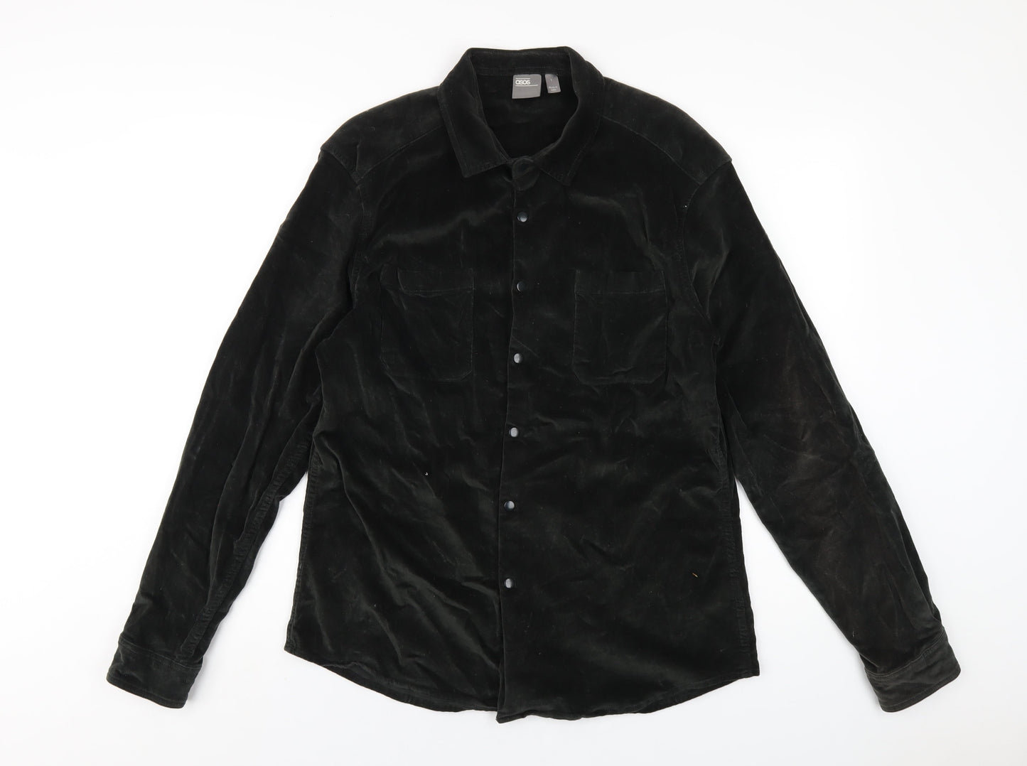 ASOS Mens Green Cotton Button-Up Size L Collared Snap
