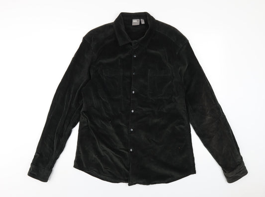 ASOS Mens Green Cotton Button-Up Size L Collared Snap