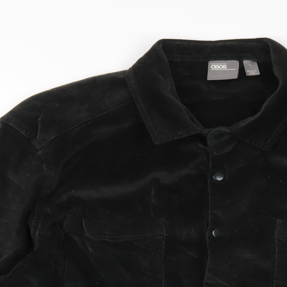 ASOS Mens Green Cotton Button-Up Size L Collared Snap