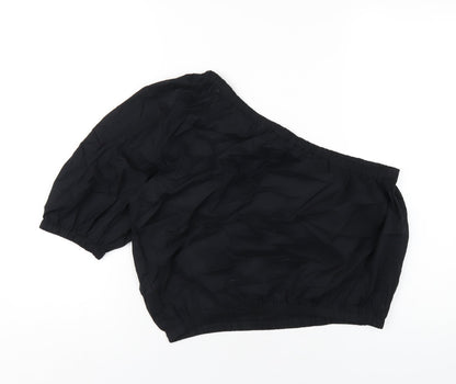 Marks & Spencer Womens Black Cotton Basic T-Shirt Size 16 One Shoulder
