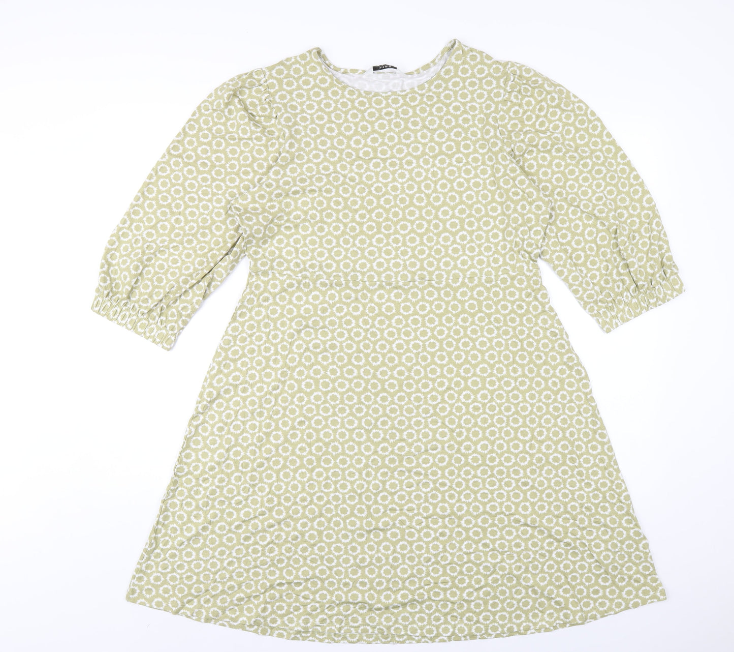 Marks and Spencer Womens Green Geometric Viscose A-Line Size 14 Round Neck Pullover