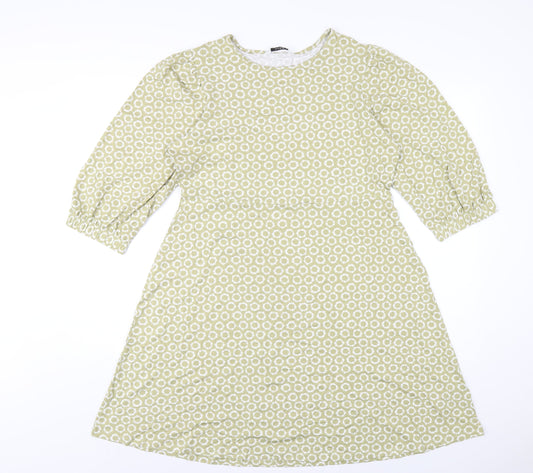 Marks and Spencer Womens Green Geometric Viscose A-Line Size 14 Round Neck Pullover