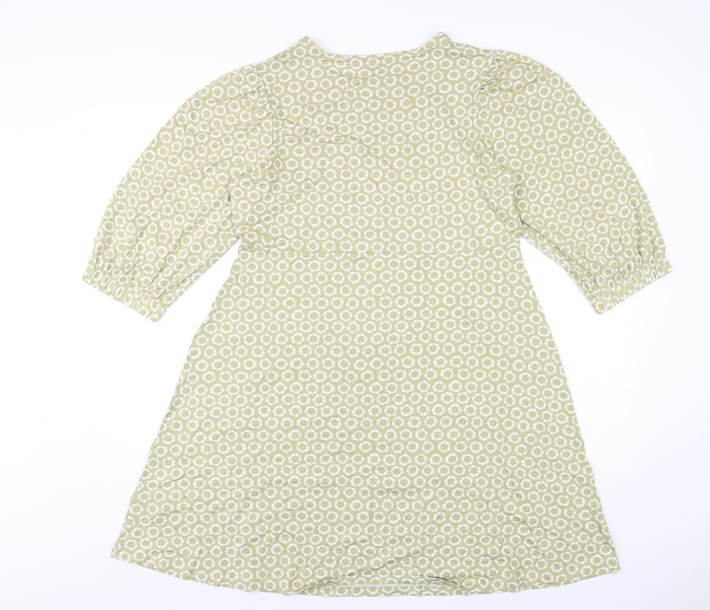 Marks and Spencer Womens Green Geometric Viscose A-Line Size 14 Round Neck Pullover