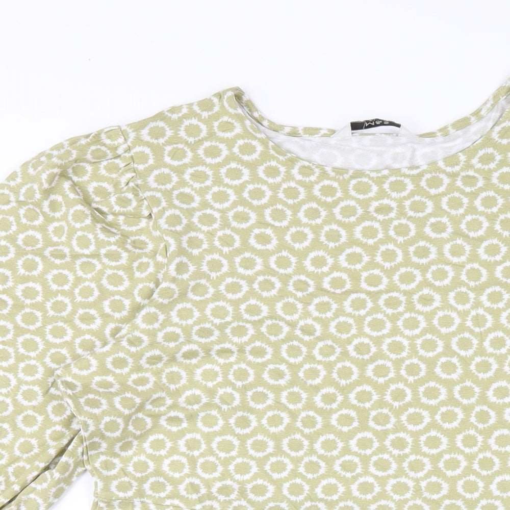 Marks and Spencer Womens Green Geometric Viscose A-Line Size 14 Round Neck Pullover
