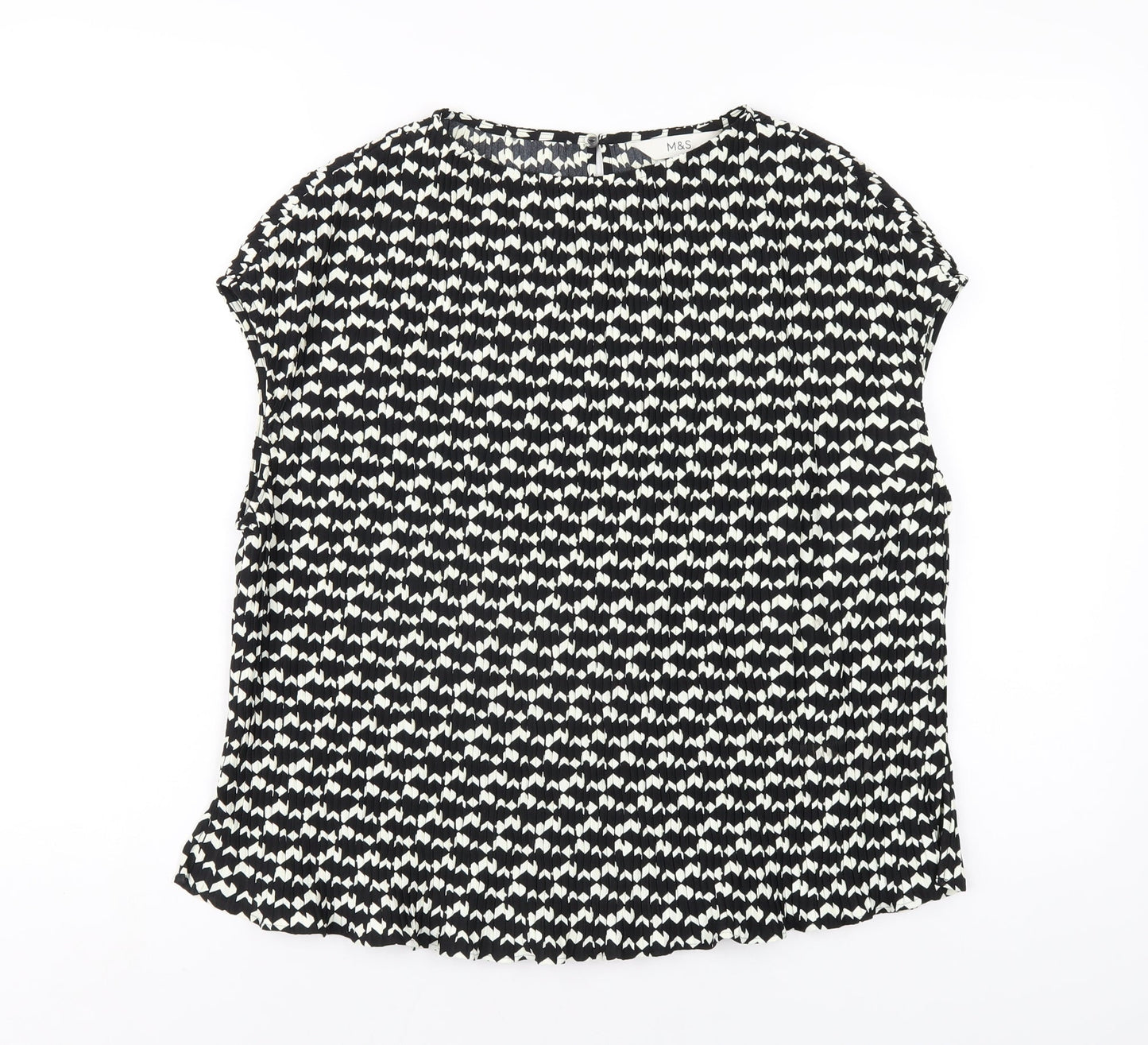 Marks and Spencer Womens Black Geometric Polyester Basic T-Shirt Size 12 Round Neck