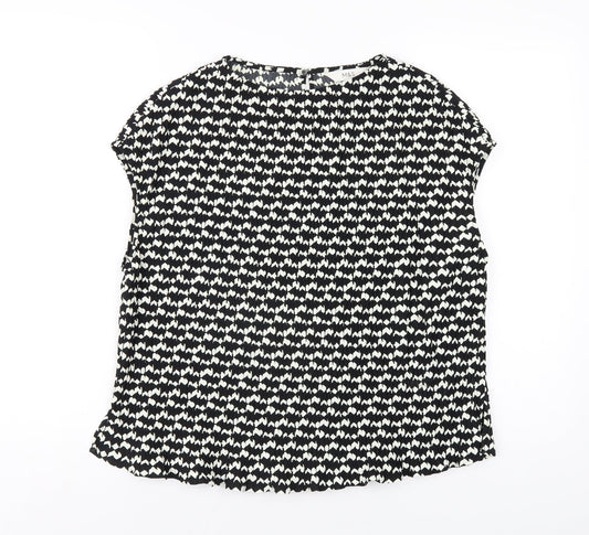 Marks and Spencer Womens Black Geometric Polyester Basic T-Shirt Size 12 Round Neck