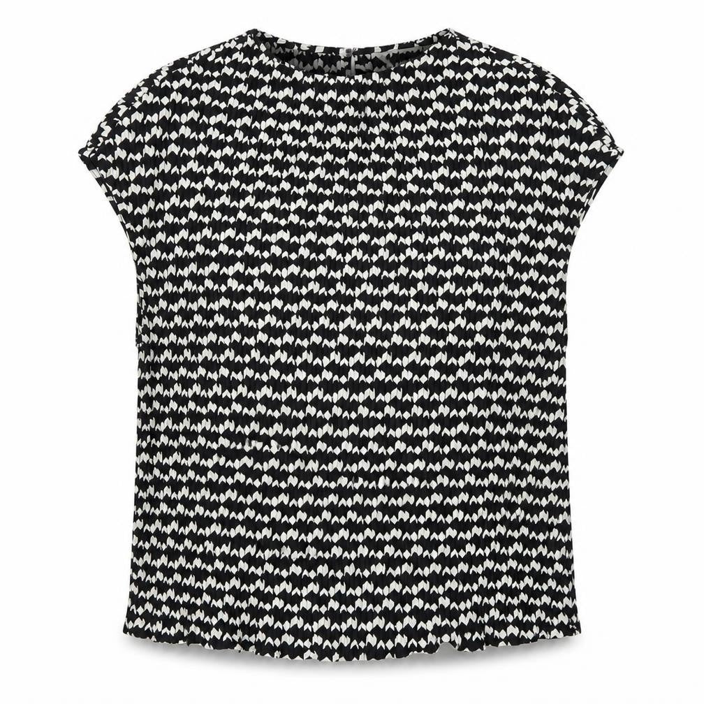 Marks & Spencer Womens Black Geometric Polyester Basic T-Shirt Size 12 Round Neck