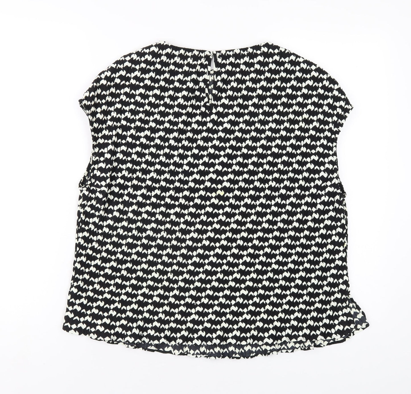 Marks and Spencer Womens Black Geometric Polyester Basic T-Shirt Size 12 Round Neck