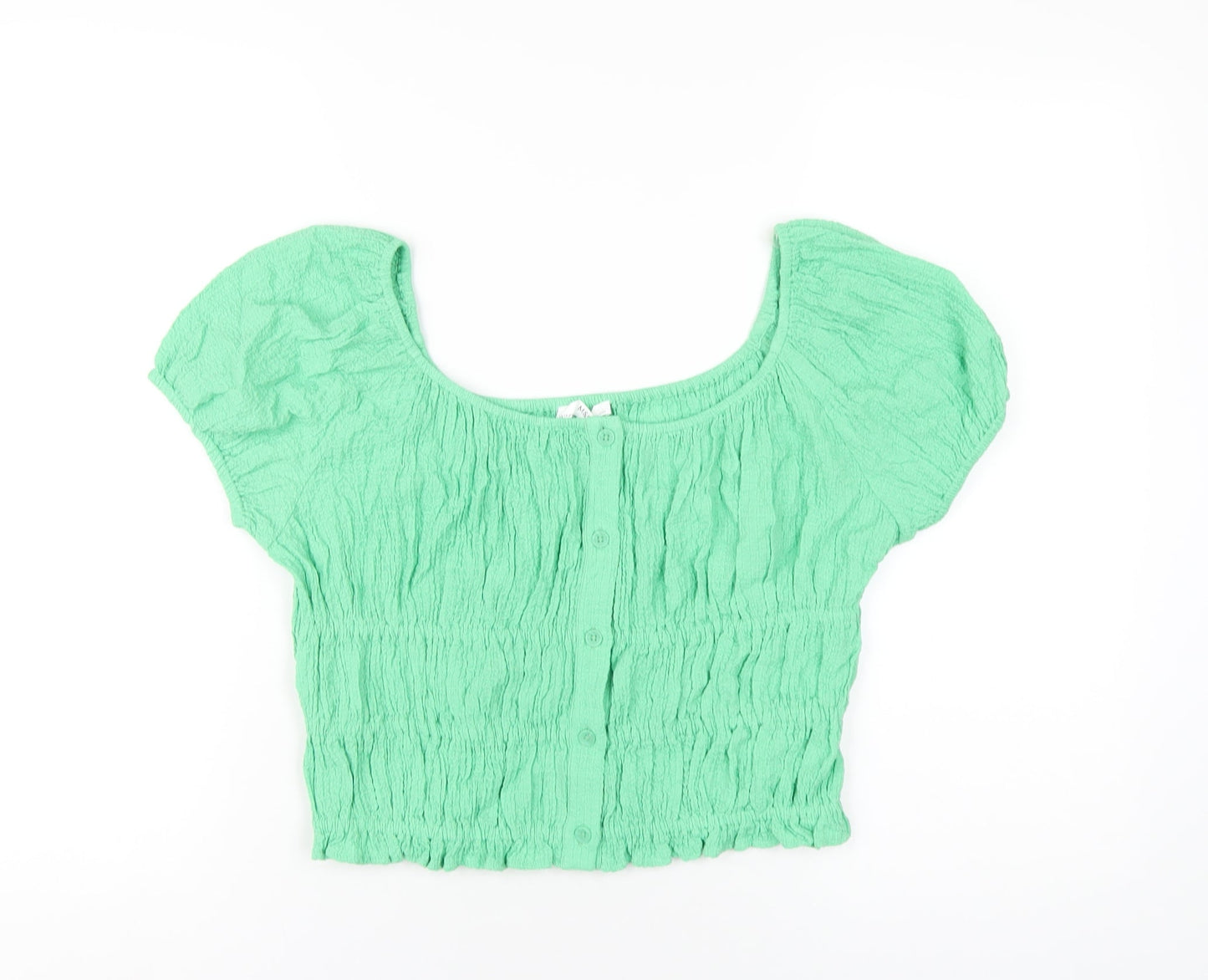 Marks and Spencer Girls Green Vinyl Basic T-Shirt Size 13-14 Years Scoop Neck Pullover