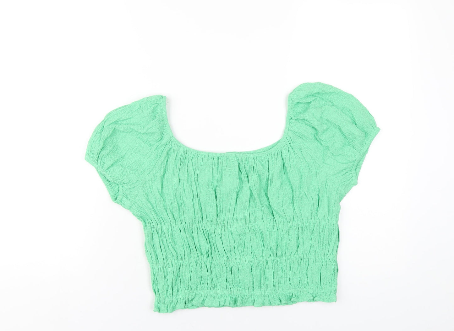 Marks and Spencer Girls Green Vinyl Basic T-Shirt Size 13-14 Years Scoop Neck Pullover
