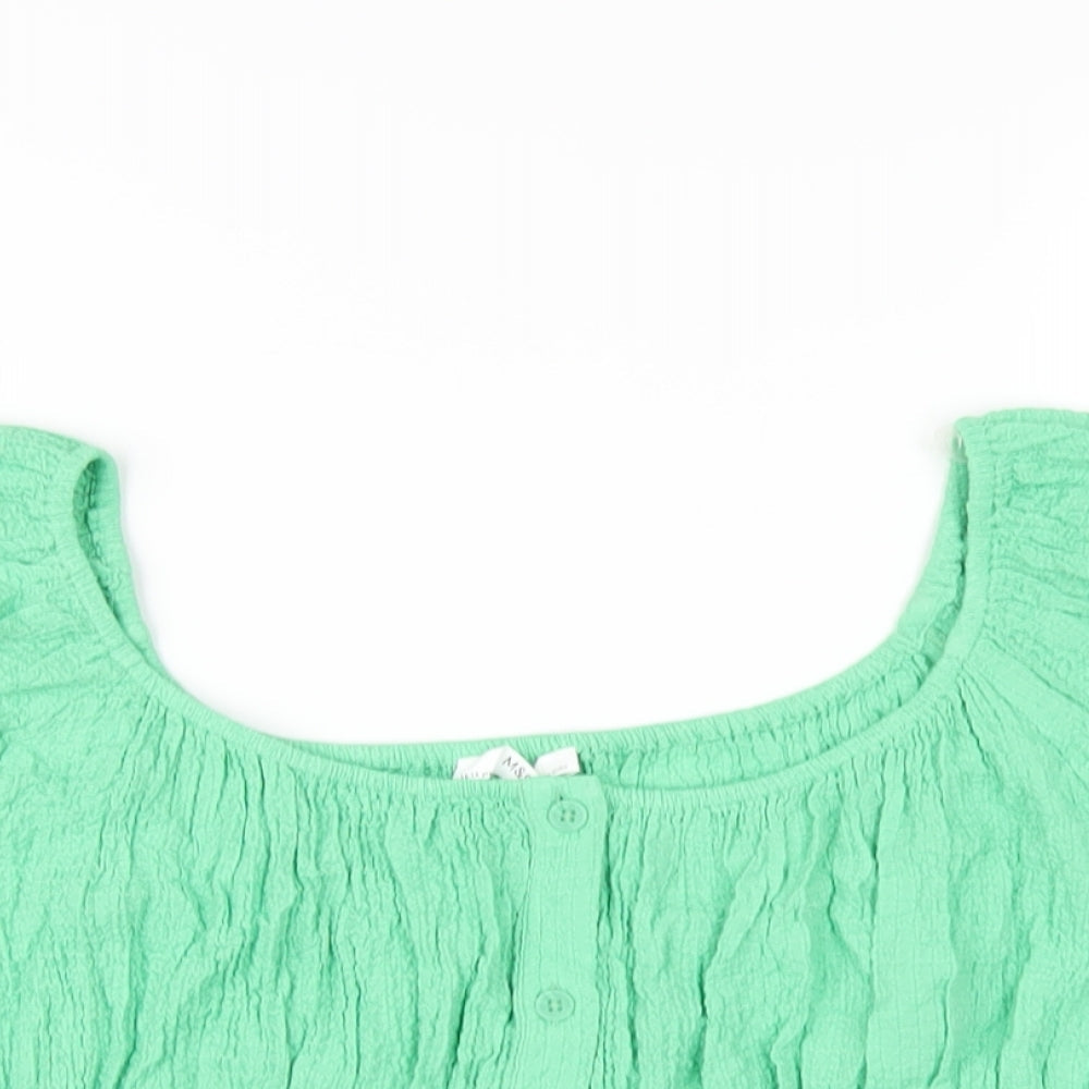 Marks and Spencer Girls Green Vinyl Basic T-Shirt Size 13-14 Years Scoop Neck Pullover