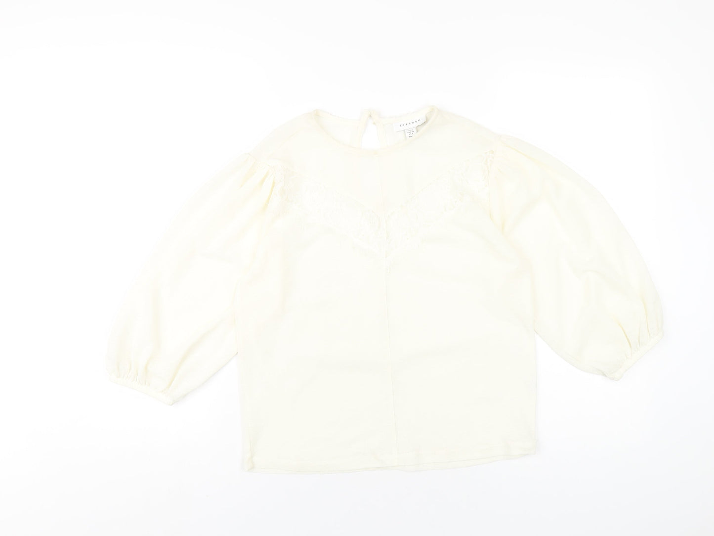 Topshop Womens Ivory Polyester Basic T-Shirt Size 10 Round Neck