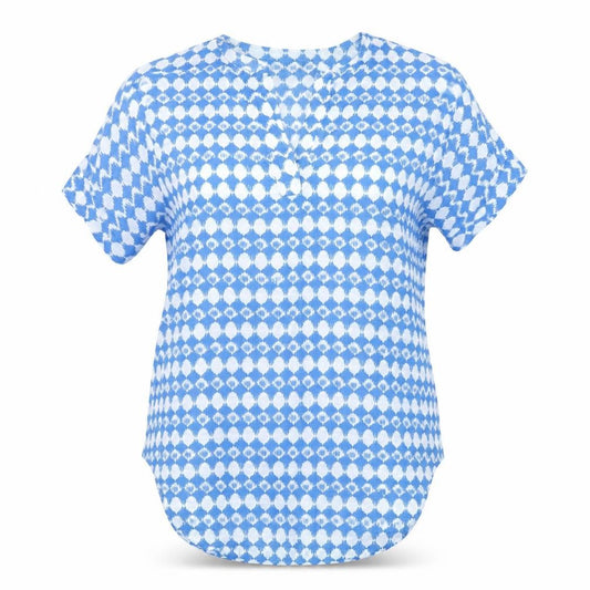 Marks and Spencer Womens Blue Geometric Linen Basic T-Shirt Size 6 V-Neck