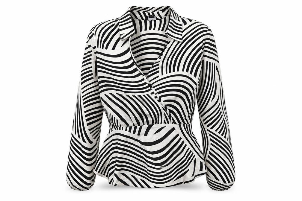 New Look Womens Ivory Geometric Polyester Basic Blouse Size 10 V-Neck
