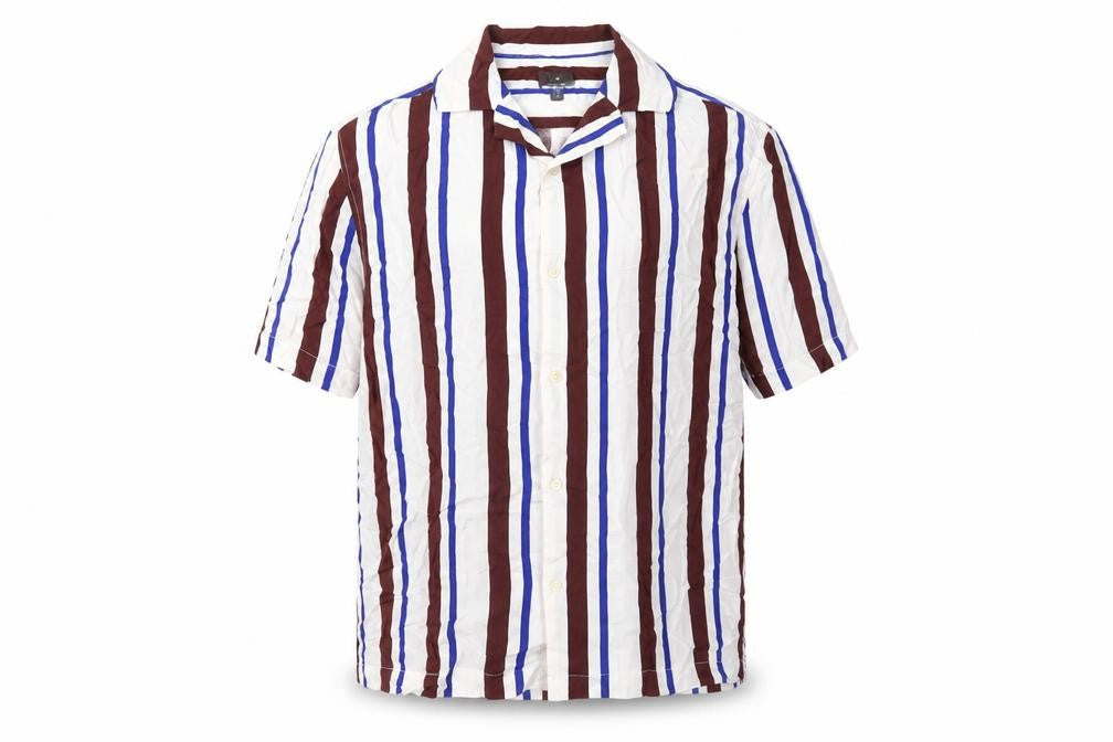 H&M Mens Multicoloured Striped Viscose Button-Up Size M Collared Button