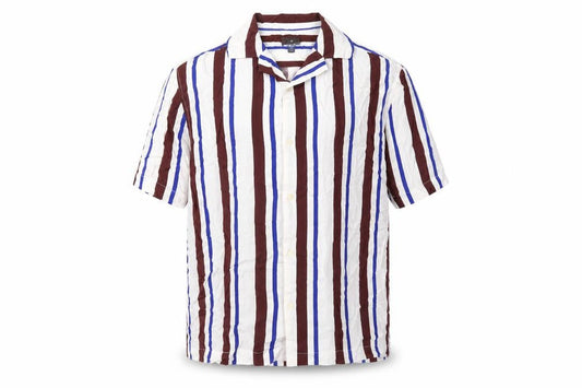 H&M Mens Multicoloured Striped Viscose Button-Up Size M Collared Button