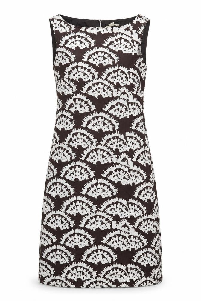 Monsoon Womens Brown Geometric Viscose A-Line Size 8 Round Neck Zip