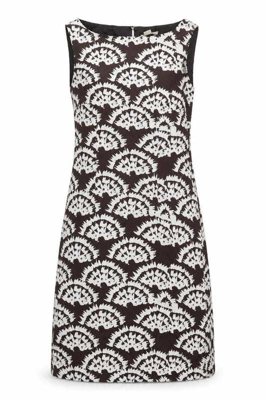 Monsoon Womens Brown Geometric Viscose A-Line Size 8 Round Neck Zip