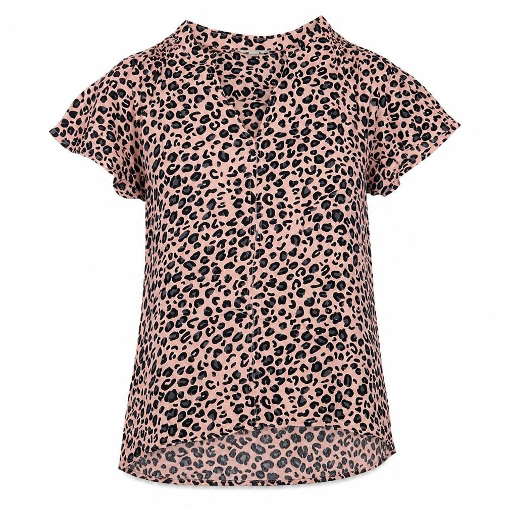 Monsoon Womens Pink Animal Print Polyester Basic T-Shirt Size S V-Neck