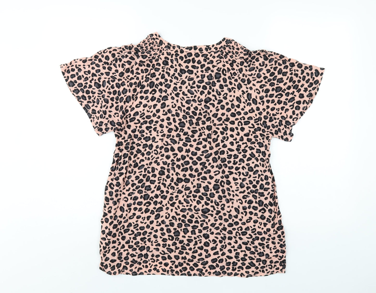 Monsoon Womens Pink Animal Print Polyester Basic T-Shirt Size S V-Neck