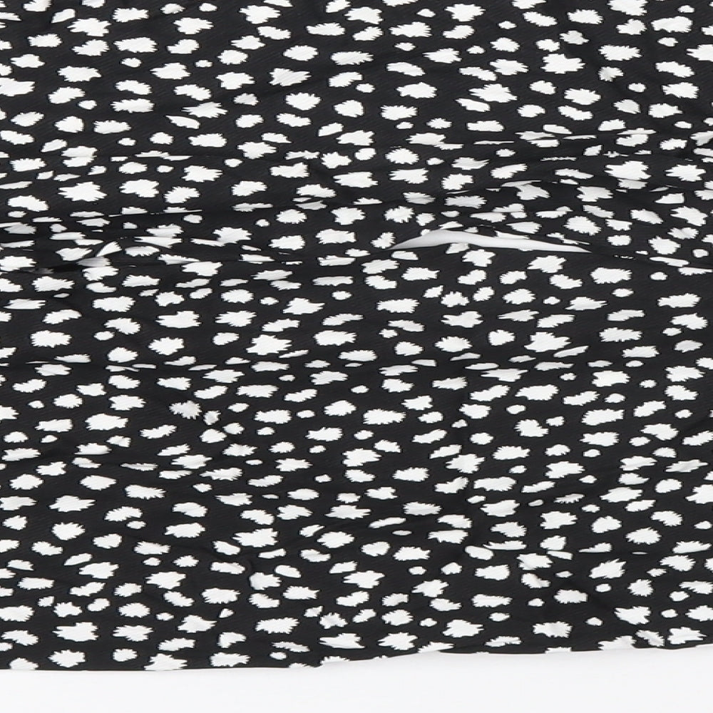 Marks and Spencer Womens Black Geometric Viscose Trousers Size 10 L29 in Regular Drawstring