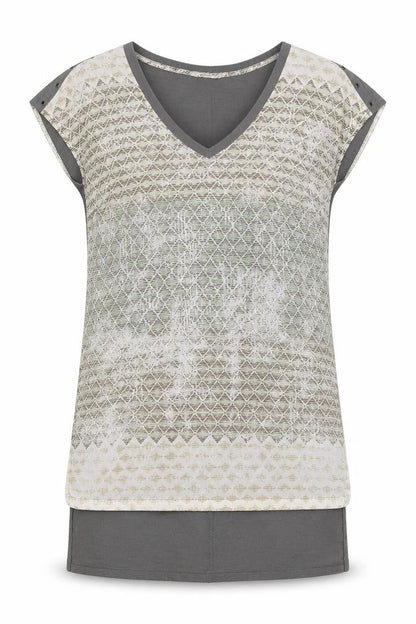 Front view of Sandwich Geometric Multicoloured V-Neck Tunic Blouse