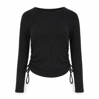 Divided by H&M Womens Black Cotton Basic Blouse Size M Round Neck - Drawstring Detail