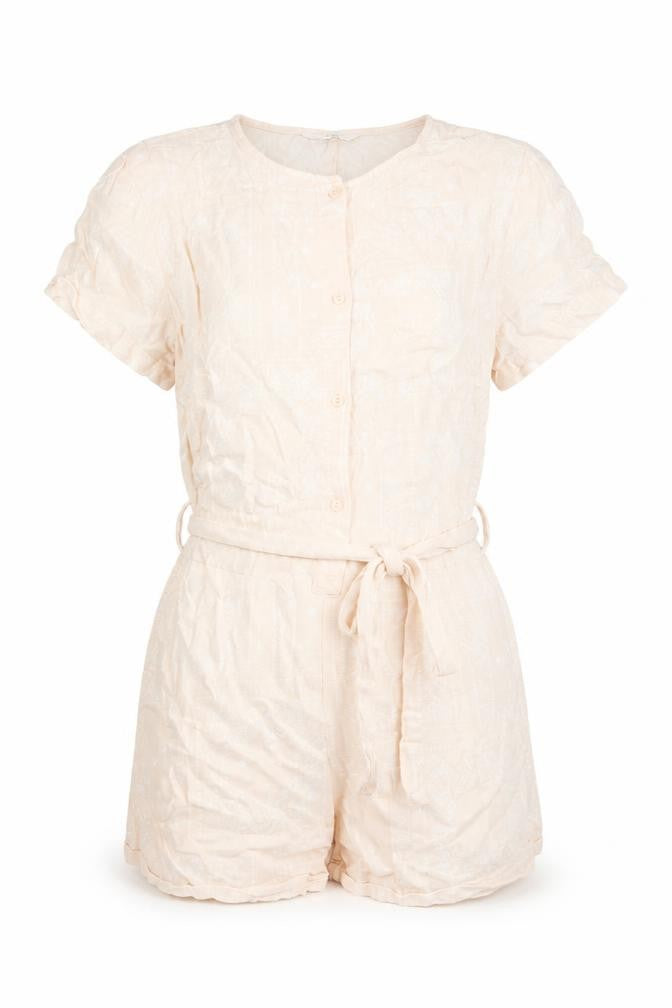 Marks & Spencer Girls Pink Geometric Viscose Playsuit One-Piece Size 12-13 Years Button - Belted