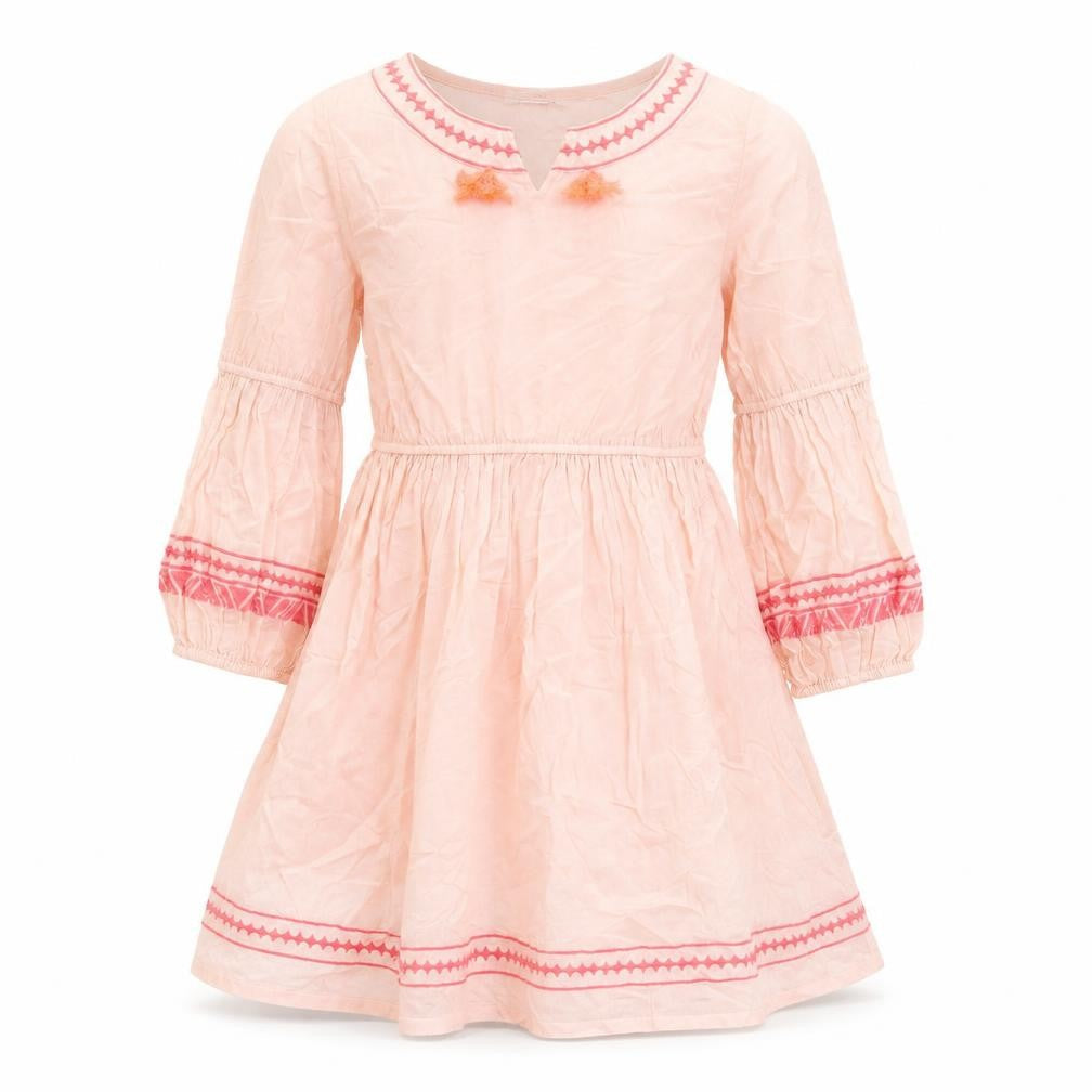 Marks & Spencer Girls Pink Cotton A-Line Size 11-12 Years Round Neck Pullover - Embroidered Tassle