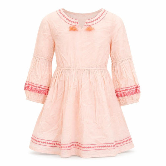 Marks & Spencer Girls Pink Cotton A-Line Size 11-12 Years Round Neck Pullover - Embroidered Tassle