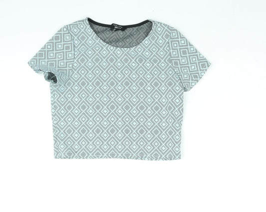 New Look Girls Blue Geometric Polyester Basic Blouse Size 12-13 Years Round Neck Pullover