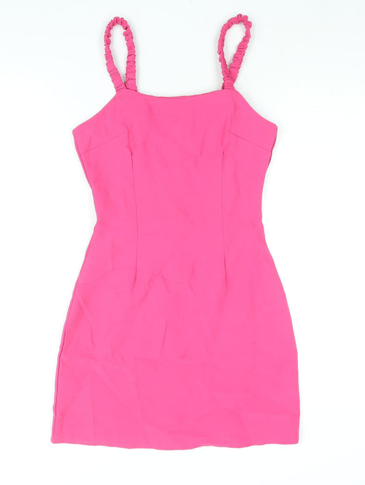 Missguided Womens Pink Polyester Bodycon Size 6 Square Neck Zip