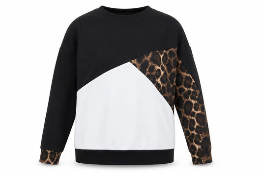 Boohoo Womens Black Colourblock Polyester Pullover Sweatshirt Size 10 Pullover - Leopard Print Panel