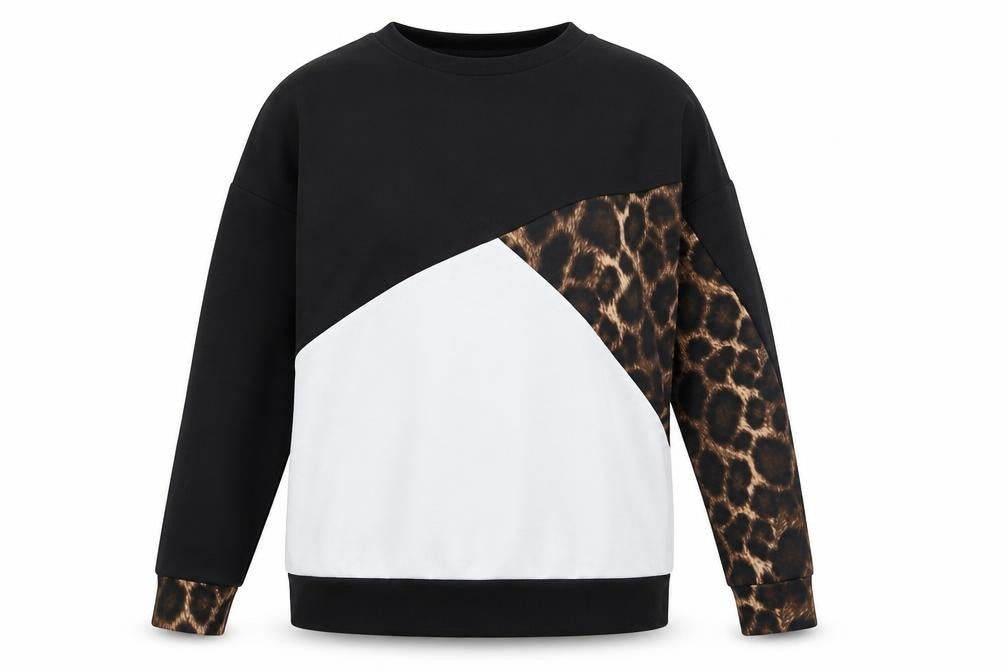 Boohoo Womens Black Colourblock Polyester Pullover Sweatshirt Size 10 Pullover - Leopard Print Panel