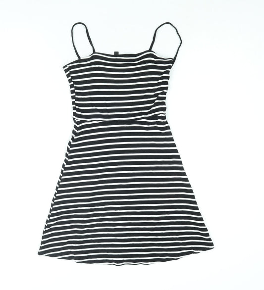 Divided by H&M Womens Black Striped Viscose A-Line Size 6 Square Neck Pullover